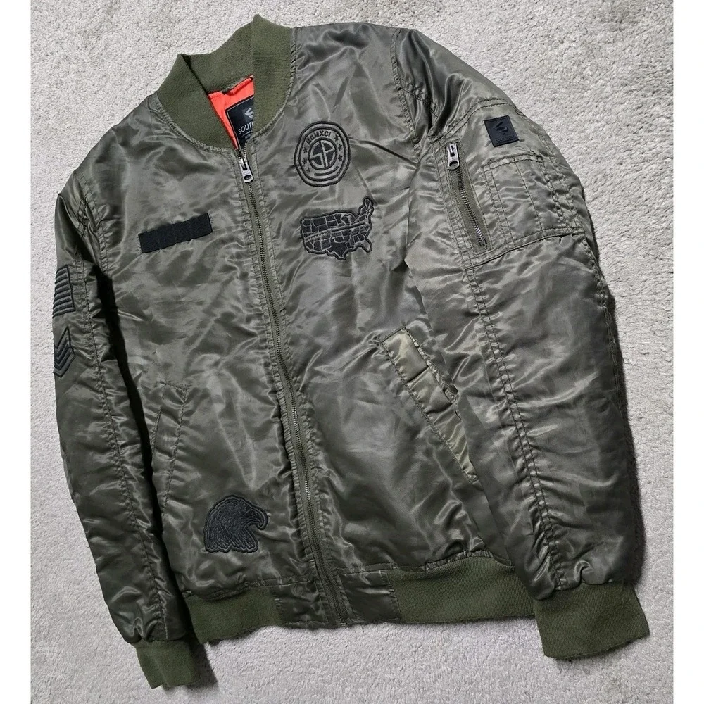 VTG Southpole Bomber Flight Jacket Mens Small Quilted Lined Y2K Army Green